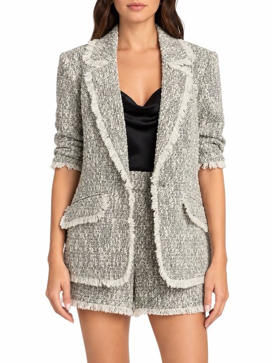 Cinq à Sept Jackets & Blazers - Cinq a Sept Erin Fringed Boucle Tweed Blazer Jacket Black Ivory Size 12